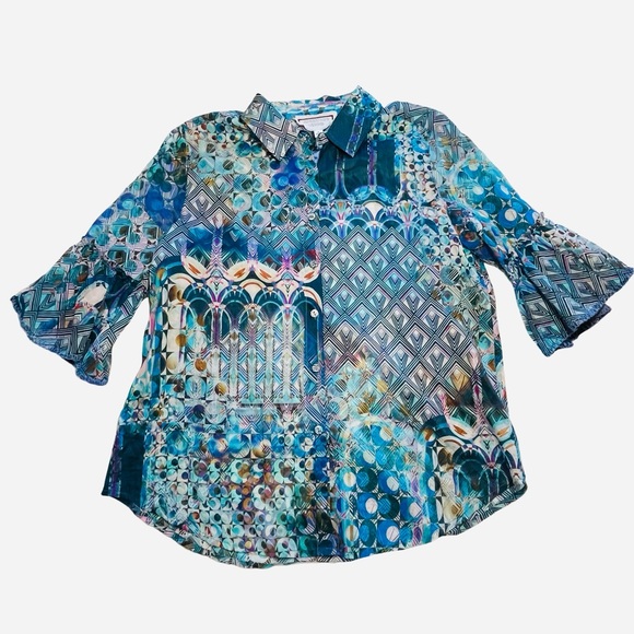 Johnny Was Button Down Boho Bell Sleeve Top - Picture 6 of 13